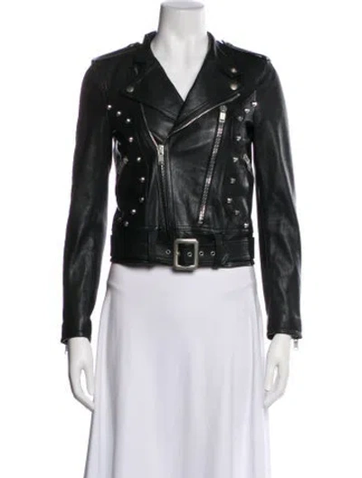 Pre-owned Saint Laurent Lamb Leather Biker Jacket In Black
