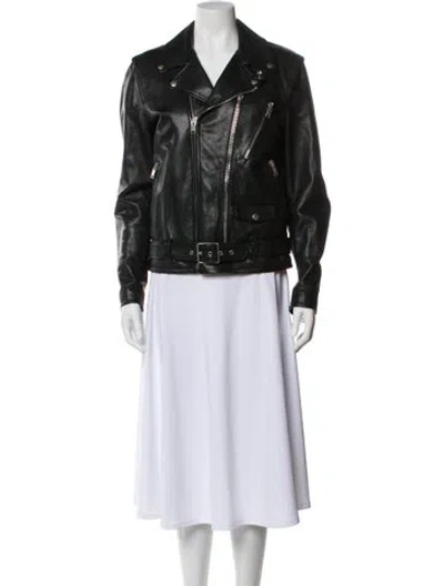 Pre-owned Saint Laurent Lamb Leather Biker Jacket In Black