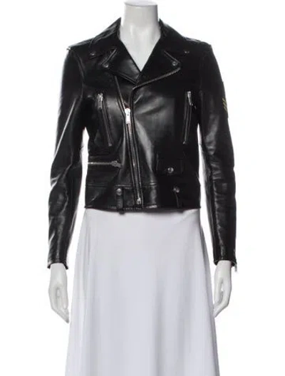 Pre-owned Saint Laurent Lamb Leather Biker Jacket In Black
