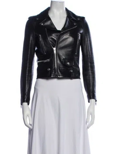 Pre-owned Saint Laurent Lamb Leather Biker Jacket In Black