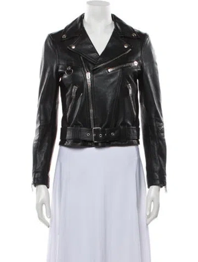 Pre-owned Saint Laurent Lamb Leather Biker Jacket In Grey