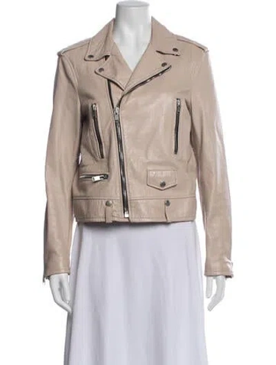 Pre-owned Saint Laurent Lamb Leather Biker Jacket In Neutrals