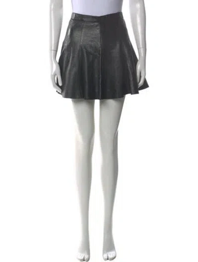 Pre-owned Saint Laurent Lamb Leather Mini Skirt In Black