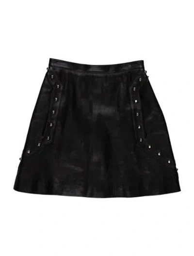 Pre-owned Saint Laurent Lamb Leather Mini Skirt In Black