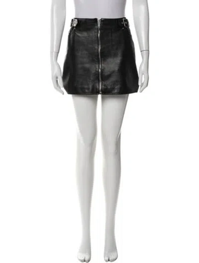 Pre-owned Saint Laurent Lamb Leather Mini Skirt In Black