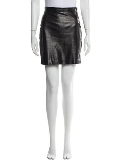 Pre-owned Saint Laurent Lamb Leather Mini Skirt In Black
