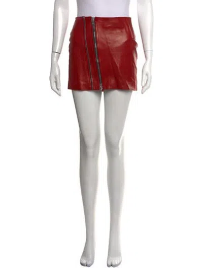 Pre-owned Saint Laurent Lamb Leather Mini Skirt In Red