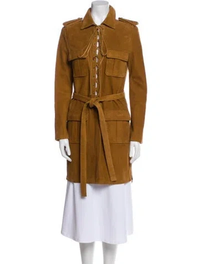 Pre-owned Saint Laurent Lamb Leather Trench Coat In Brown