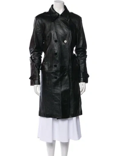 Pre-owned Saint Laurent Lamb Leather Trench Coat In Green