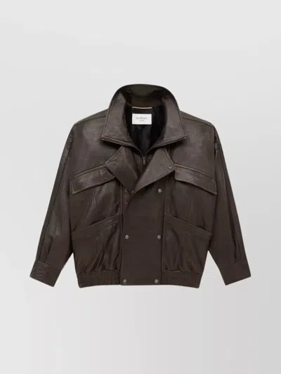 Saint Laurent Bomber Jacket In Bubbled Lambskin In Brown