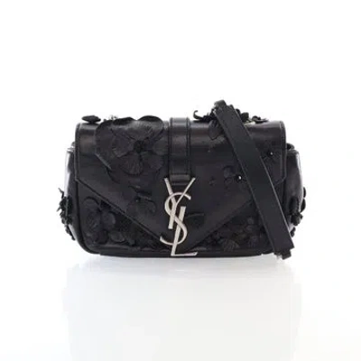 Pre-owned Saint Laurent Lambskin Baby Floral Applique Classic Chain Bag In Black