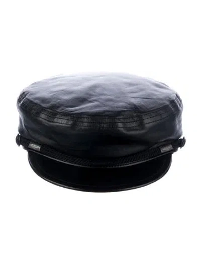 Pre-owned Saint Laurent Lambskin Bakers Hat W/tags In Black