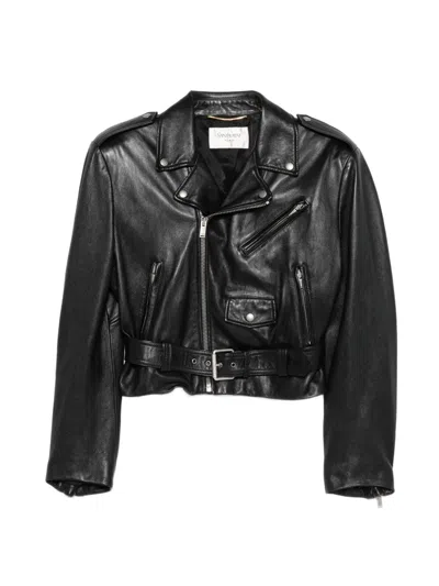 Saint Laurent Lambskin Biker Jacket With Zip In Black