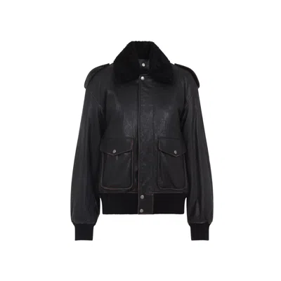 Saint Laurent Lambskin Bomber Jacket In Black