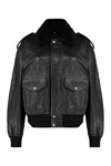 Saint Laurent Black Jacket With Removable Fur Collar In Leather Woman In Black
