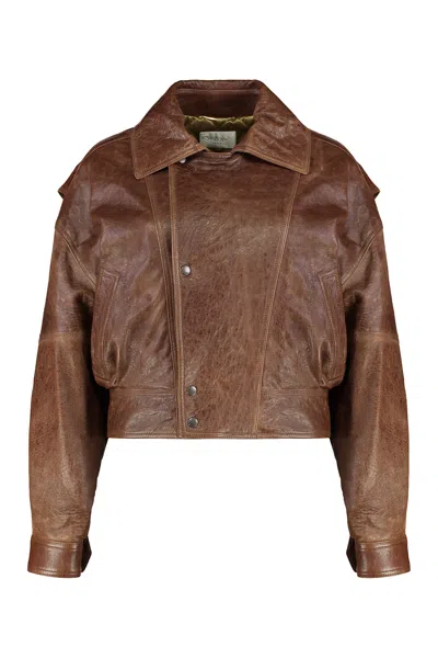 Saint Laurent Collared Bomber Jacket Featuring Front Pockets In Brown