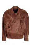 Saint Laurent Lambskin Bomber Jacket In Brown