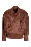 Saint Laurent Lambskin Bomber Jacket In Brown