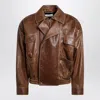 Saint Laurent Lambskin Bomber Jacket In Brown