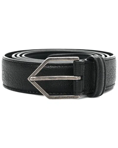 Saint Laurent Lambskin Buckle Belt 90 36 (authentic Pre-loved) In Black