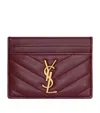Saint Laurent Lambskin Cassandre Card Holder In Burgundy