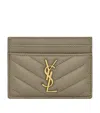 Saint Laurent Lambskin Cassandre Card Holder In Green