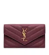 Saint Laurent Lambskin Cassandre Fragments Flap Card Holder In Burgundy