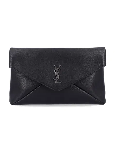 Saint Laurent Lambskin Cassandre Large Pouch In Black