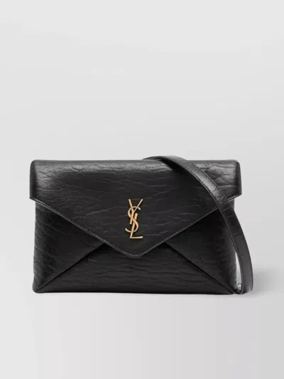 Saint Laurent Lambskin Chain Pouch In Envelope Shape In Black