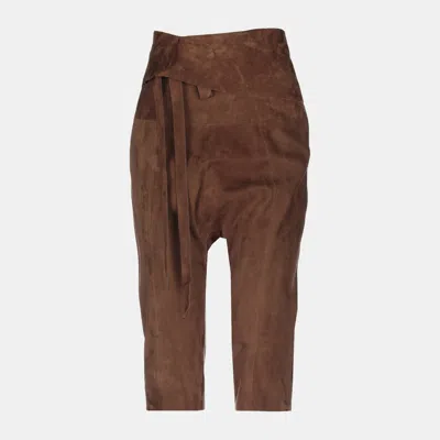 Pre-owned Saint Laurent Lambskin Cropped Trousers 40 In Brown