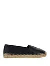 Saint Laurent Logo-embossed Leather Espadrilles In Nero