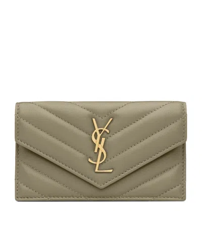Saint Laurent Lambskin Fragments Flap Card Holder In Green