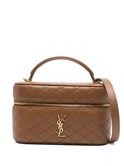 Saint Laurent Lambskin Gaby Vanity Bag In Brown