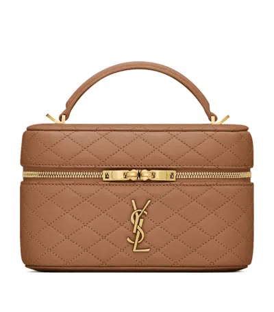 Saint Laurent Lambskin Gaby Vanity Bag In Brown