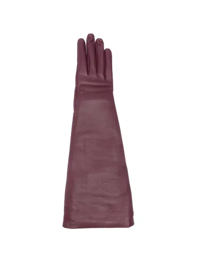 Saint Laurent Lambskin Gloves In Burgundy