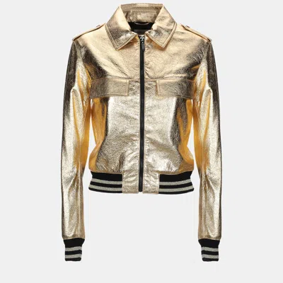 Pre-owned Saint Laurent Lambskin Jacket 40 In Metallic