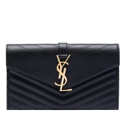 Pre-owned Saint Laurent Lambskin Lambskin Chevron Monogram Clutch In Black