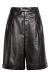 Saint Laurent Lambskin Leather Bermuda Shorts In Black