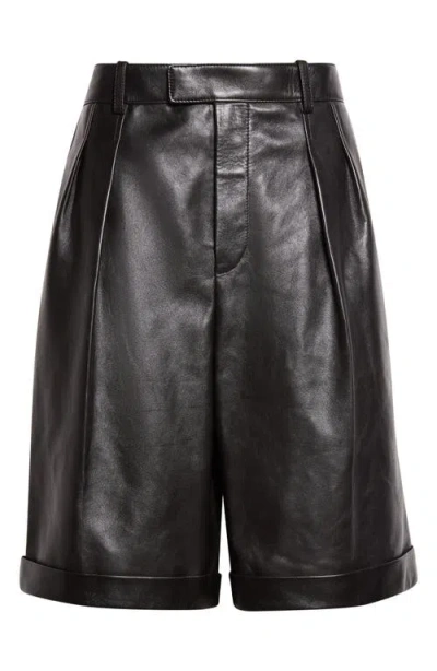Saint Laurent Lambskin Leather Bermuda Shorts In Black