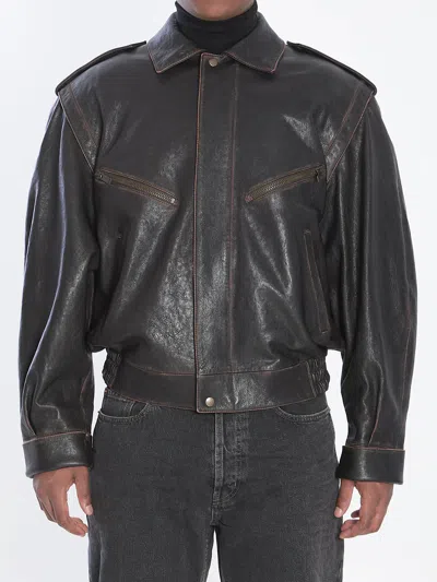 SAINT LAURENT SAINT LAURENT LAMBSKIN LEATHER BOMBER JACKET