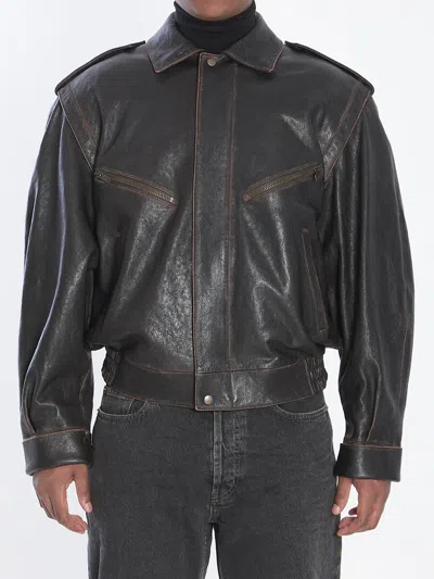 Saint Laurent Lambskin Leather Bomber Jacket In Black