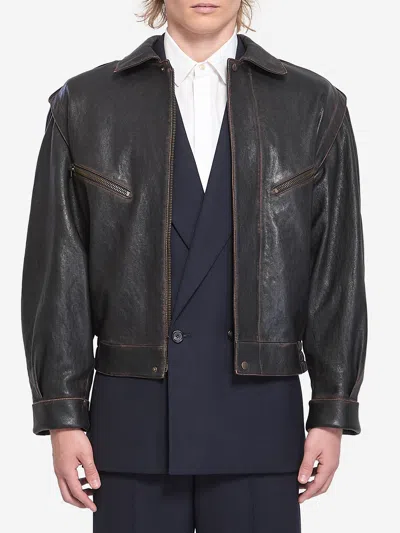 Saint Laurent Lambskin Leather Bomber Jacket In Black