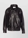 Saint Laurent Lambskin Leather Jacket High Neck In Brown