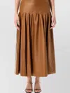 Saint Laurent Lambskin Midi Skirt Gathered Detailing In Brown