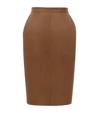 Saint Laurent Lambskin Pencil Midi Skirt In Brown