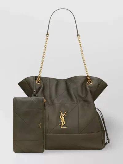 Saint Laurent Lambskin Quilted Chain Strap Shoulder Bag In Green