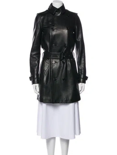 Pre-owned Saint Laurent Lambskin Trench Coat In Black