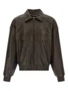 Saint Laurent Lambskin Zip Bomber Jacket In Brown