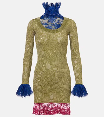 Saint Laurent High Neck Mini Dress In Multi