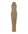 Saint Laurent Ribbed Knit Racer Back Dress In Neutral